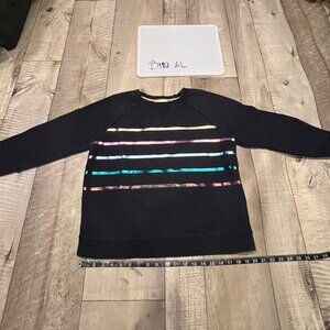 Boden Navy Blue Pullover Crewneck sweatshirt rainbow stripe size M